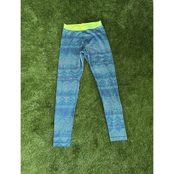 Nike Pro Dri Fit Leggings Women’s Large Blue Green - Picture 2 of 7